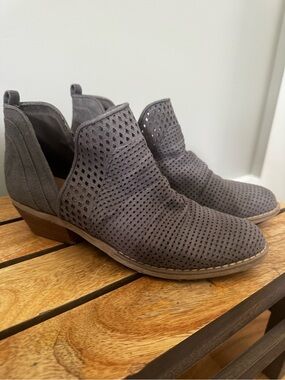Report Perforated Suede Cutout Ankle Booties - Gray